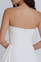 Load image into Gallery viewer, A Line Strapless Ivory Ruched Short Ruffled Hen Do Dress