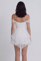 Load image into Gallery viewer, Corset Off the Shoulder Ivory A Line Short Hen Do Dress with Ruffles