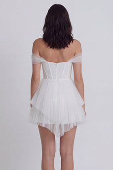 Corset Off the Shoulder Ivory A Line Short Hen Do Dress with Ruffles