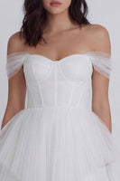 Load image into Gallery viewer, Corset Off the Shoulder Ivory A Line Short Hen Do Dress with Ruffles