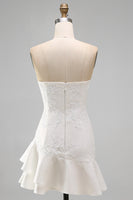 Load image into Gallery viewer, Ruffled A Line Strapless Floral Ivory Short Hen Do Dress with Pearls
