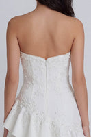Load image into Gallery viewer, Ruffled A Line Strapless Floral Ivory Short Hen Do Dress with Pearls