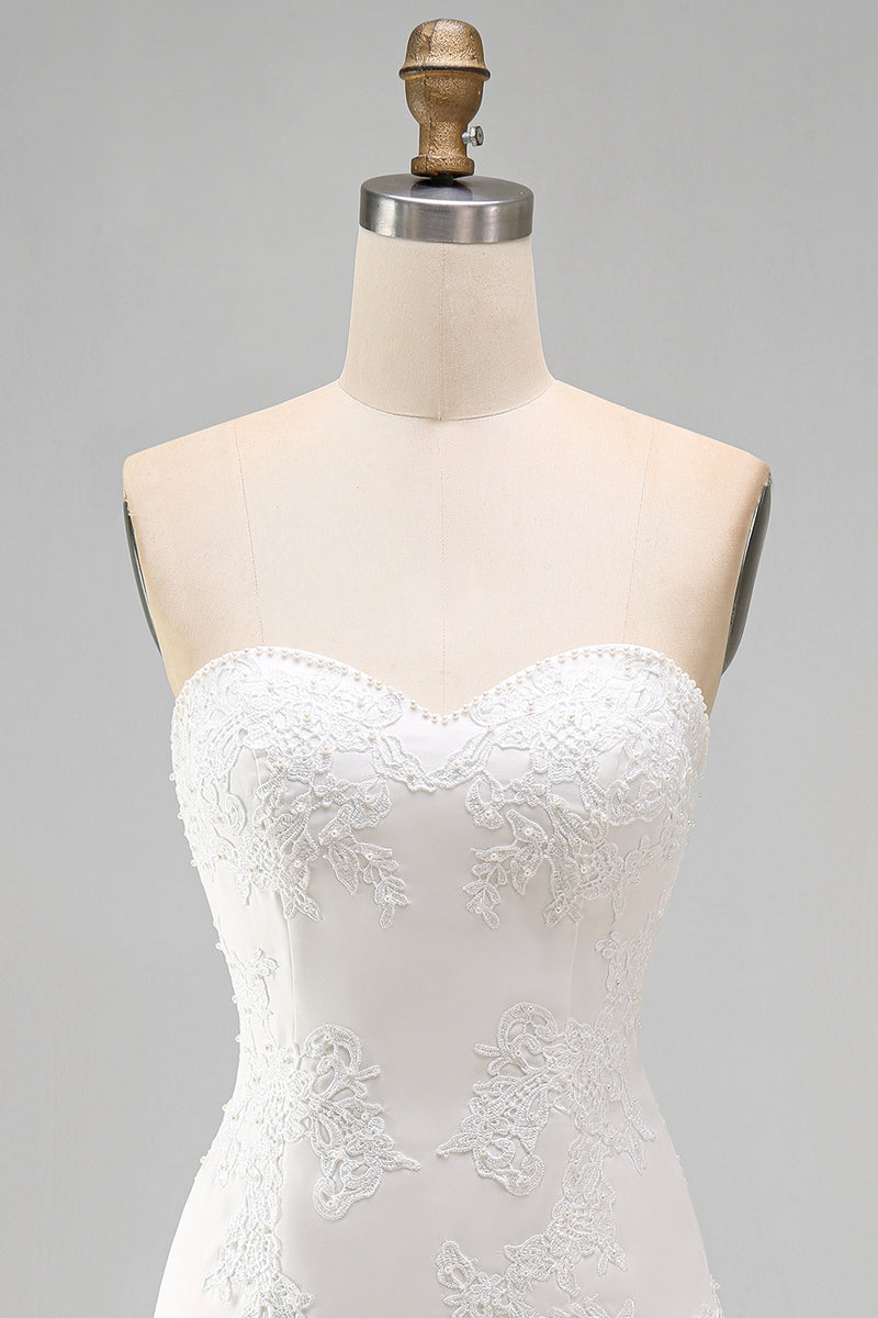 Load image into Gallery viewer, Ruffled A Line Strapless Floral Ivory Short Hen Do Dress with Pearls