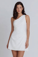 Load image into Gallery viewer, One Shoulder Ruched Ivory A Line Short Hen Do Dress