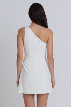 One Shoulder Ruched Ivory A Line Short Hen Do Dress