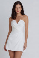 Load image into Gallery viewer, Tube Top Ruched Ivory A Line Short Hen Do Dress