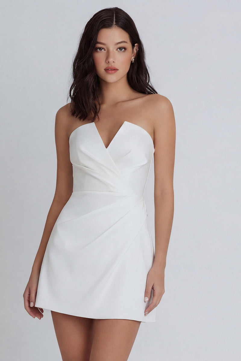 Load image into Gallery viewer, Tube Top Ruched Ivory A Line Short Hen Do Dress