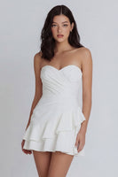 Load image into Gallery viewer, Sweetheart Ruched Short A Line Ivory Hen Do Dress with Ruffles