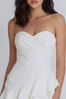 Load image into Gallery viewer, Sweetheart Ruched Short A Line Ivory Hen Do Dress with Ruffles