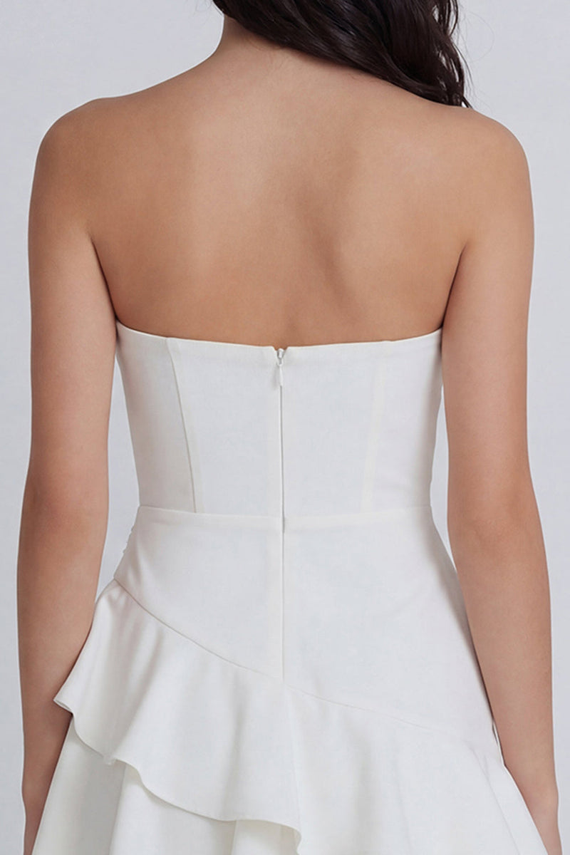 Load image into Gallery viewer, Sweetheart Ruched Short A Line Ivory Hen Do Dress with Ruffles