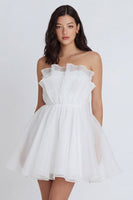 Load image into Gallery viewer, A Line Strapless Ivory Ruffled Short Hen Do Dress with Bow