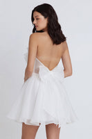 Load image into Gallery viewer, A Line Strapless Ivory Ruffled Short Hen Do Dress with Bow