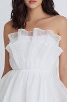 Load image into Gallery viewer, A Line Strapless Ivory Ruffled Short Hen Do Dress with Bow