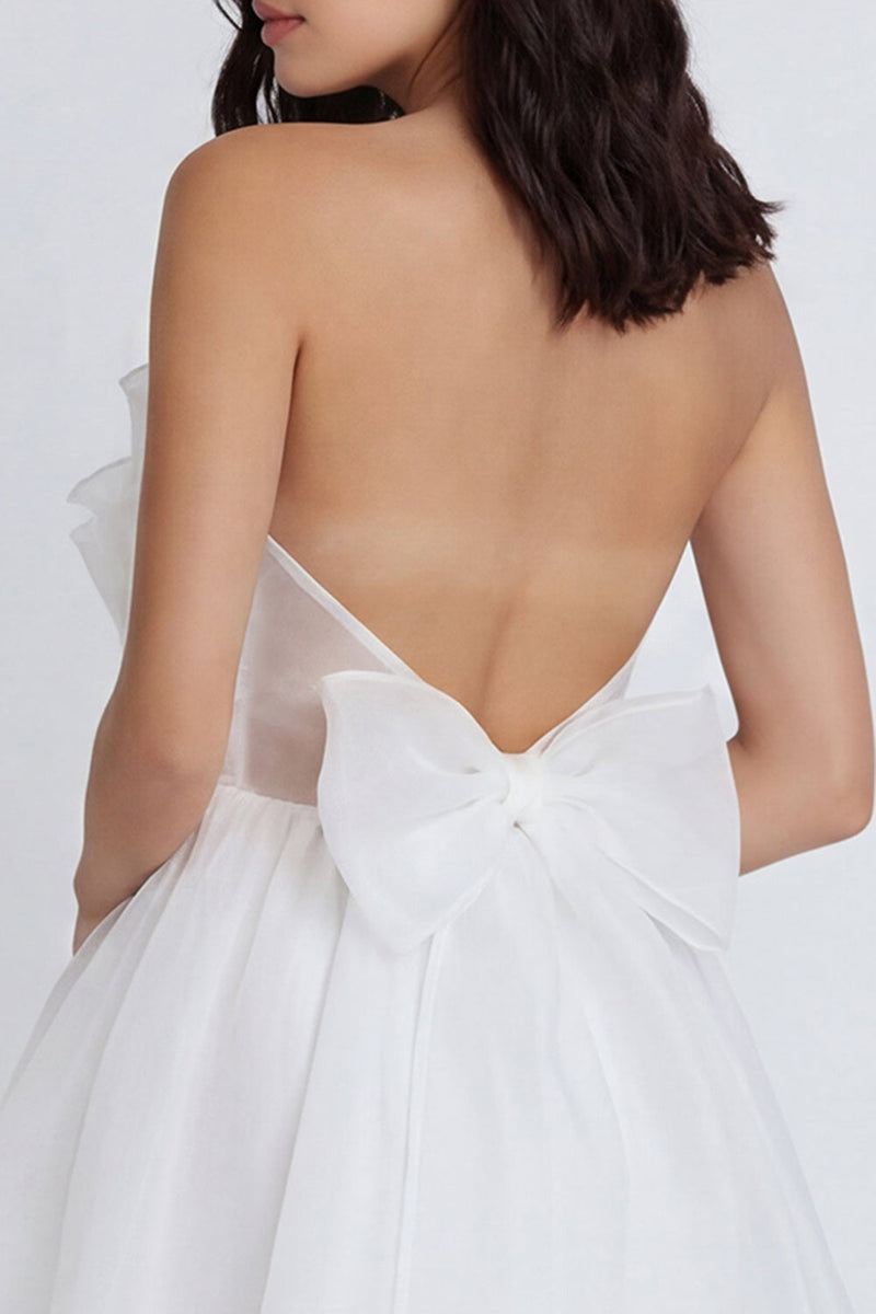 Load image into Gallery viewer, A Line Strapless Ivory Ruffled Short Hen Do Dress with Bow