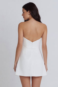 Tight Short Strapless Ivory Ruched Hen Do Dress with Slit