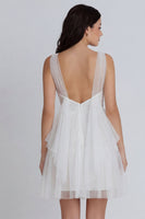Load image into Gallery viewer, Ruched V-Neck Ivory A Line Short Hen Do Dress with Ruffles