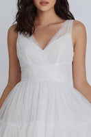 Load image into Gallery viewer, Ruched V-Neck Ivory A Line Short Hen Do Dress with Ruffles