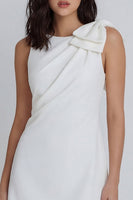 Load image into Gallery viewer, Boat Neck Ruched Ivory A Line Short Hen Do Dress with Bow