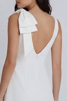 Load image into Gallery viewer, Boat Neck Ruched Ivory A Line Short Hen Do Dress with Bow