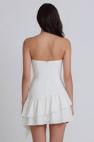 Load image into Gallery viewer, Ruched Strapless Ruffled Ivory A Line Short Hen Do Dress