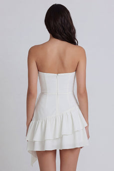 Ruched Strapless Ruffled Ivory A Line Short Hen Do Dress