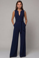 Load image into Gallery viewer, Satin Navy Slim Fit Work Jumpsuits with Pockets