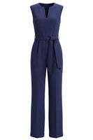 Load image into Gallery viewer, Satin Navy Slim Fit Work Jumpsuits with Pockets