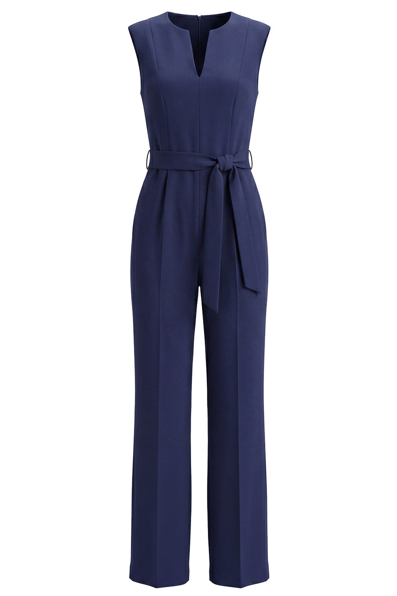Load image into Gallery viewer, Satin Navy Slim Fit Work Jumpsuits with Pockets