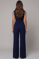 Load image into Gallery viewer, Satin Navy Slim Fit Work Jumpsuits with Pockets
