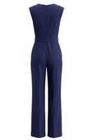 Load image into Gallery viewer, Satin Navy Slim Fit Work Jumpsuits with Pockets