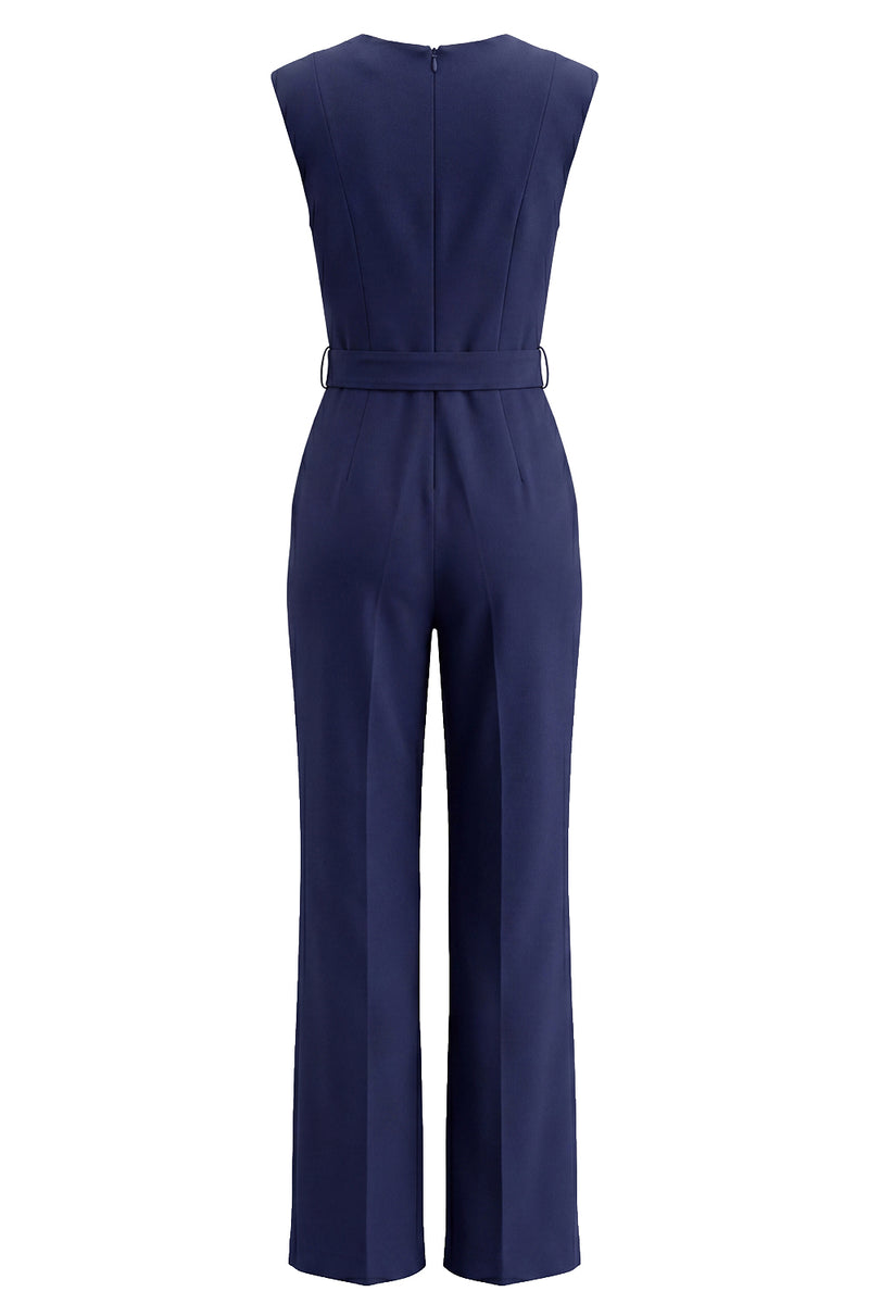 Load image into Gallery viewer, Satin Navy Slim Fit Work Jumpsuits with Pockets