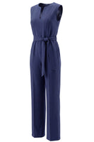 Load image into Gallery viewer, Satin Navy Slim Fit Work Jumpsuits with Pockets
