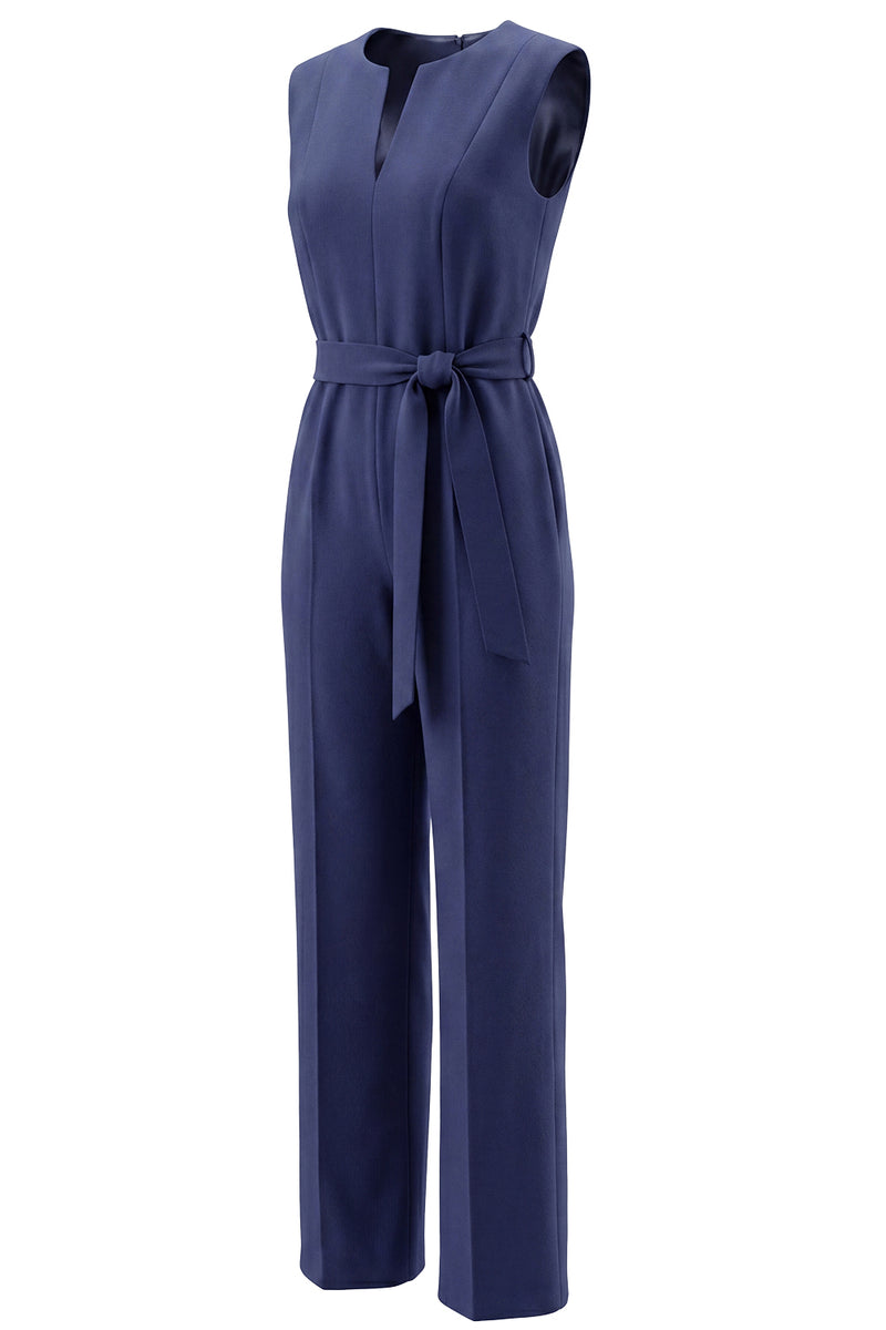 Load image into Gallery viewer, Satin Navy Slim Fit Work Jumpsuits with Pockets