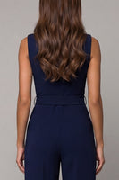 Load image into Gallery viewer, Satin Navy Slim Fit Work Jumpsuits with Pockets