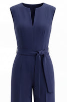 Load image into Gallery viewer, Satin Navy Slim Fit Work Jumpsuits with Pockets