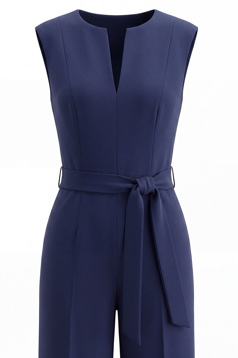 Load image into Gallery viewer, Satin Navy Slim Fit Work Jumpsuits with Pockets