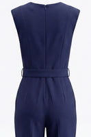 Load image into Gallery viewer, Satin Navy Slim Fit Work Jumpsuits with Pockets