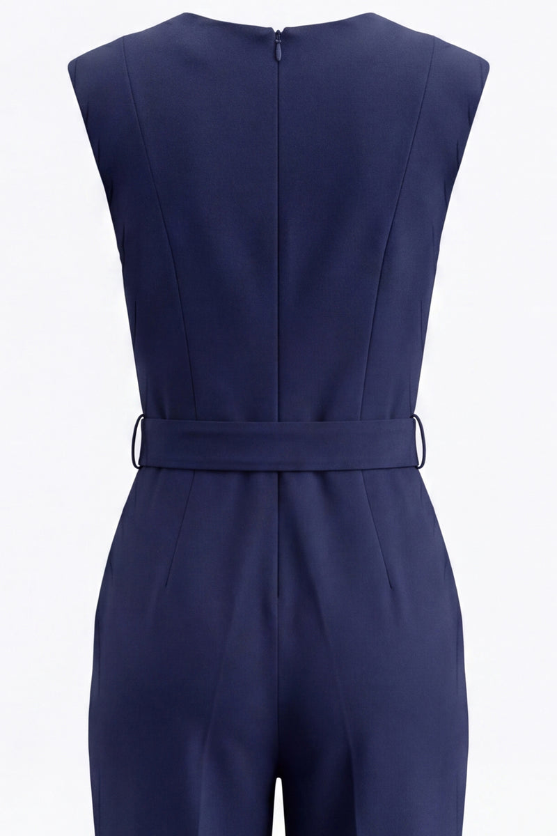 Load image into Gallery viewer, Satin Navy Slim Fit Work Jumpsuits with Pockets