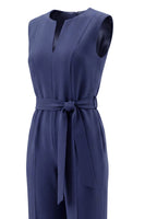 Load image into Gallery viewer, Satin Navy Slim Fit Work Jumpsuits with Pockets