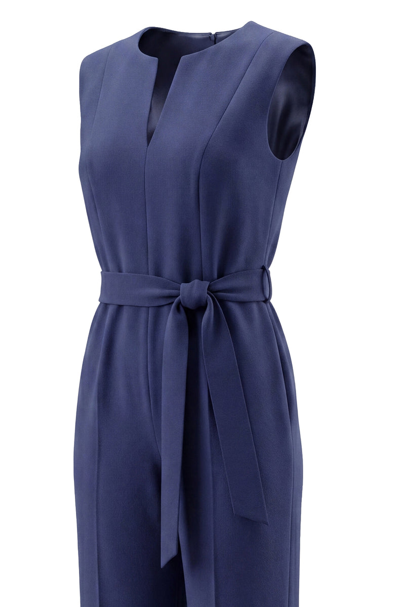 Load image into Gallery viewer, Satin Navy Slim Fit Work Jumpsuits with Pockets