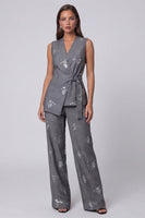 Load image into Gallery viewer, Sparkly Dark Grey 2 Piece Sequin Shawl Lapel Business Suits with Belt