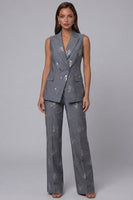Load image into Gallery viewer, Sparkly Double Breasted Peak Lapel 2 Piece Dark Grey Sequin Business Suits