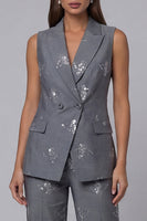 Load image into Gallery viewer, Sparkly Double Breasted Peak Lapel 2 Piece Dark Grey Sequin Business Suits