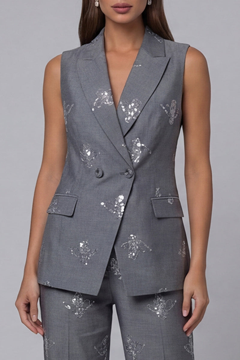 Load image into Gallery viewer, Sparkly Double Breasted Peak Lapel 2 Piece Dark Grey Sequin Business Suits