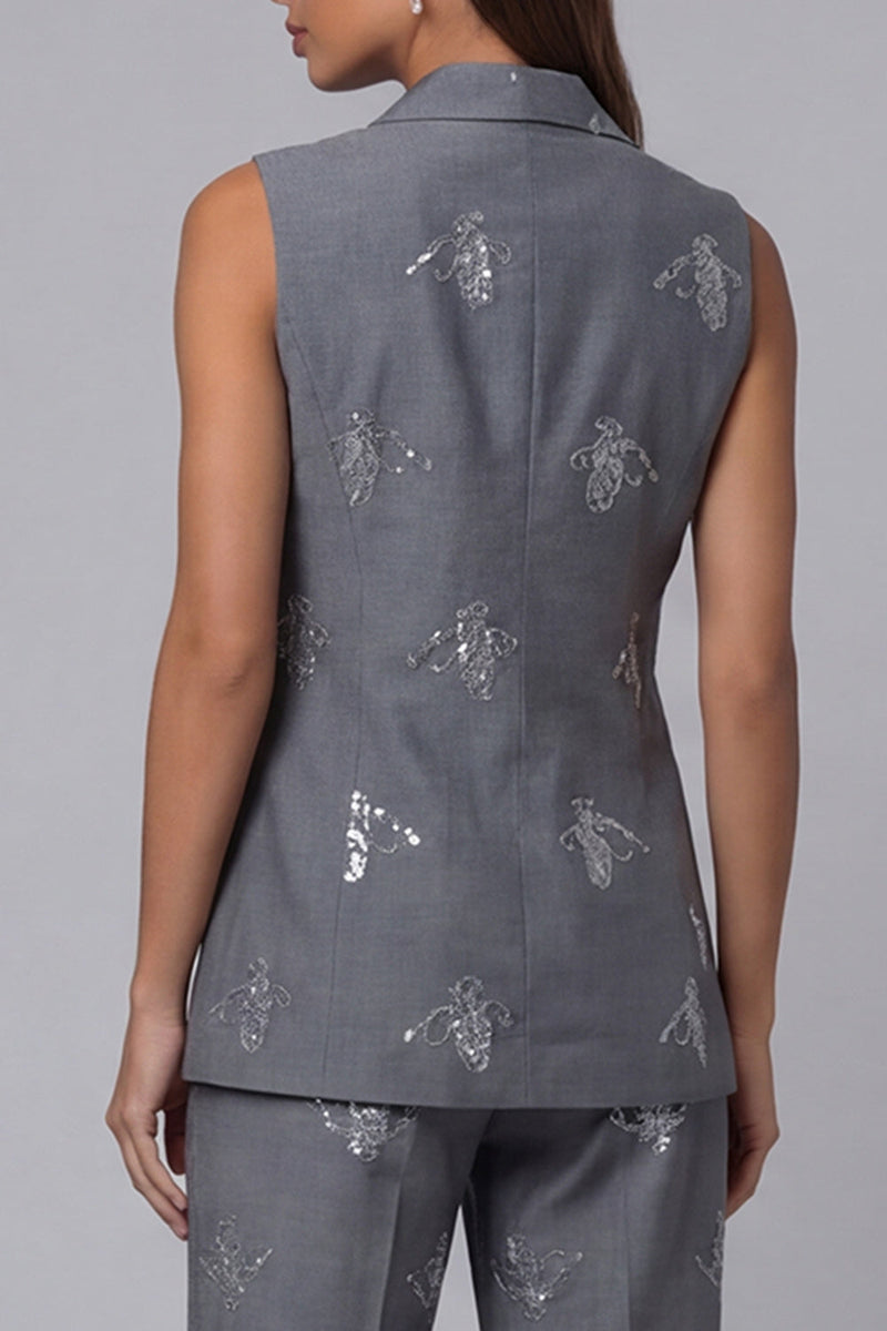 Load image into Gallery viewer, Sparkly Double Breasted Peak Lapel 2 Piece Dark Grey Sequin Business Suits