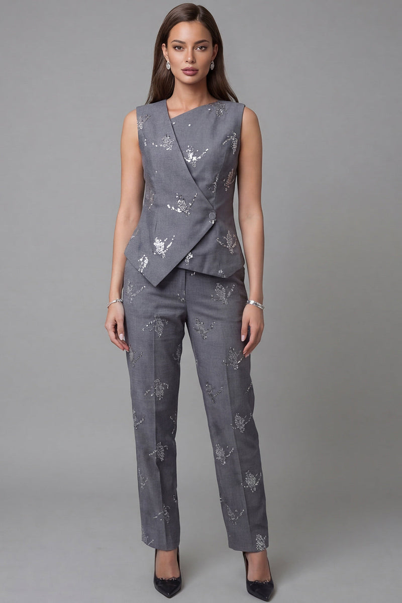 Load image into Gallery viewer, Sparkly Single Breasted 2 Piece Dark Grey Sequin Business Suits