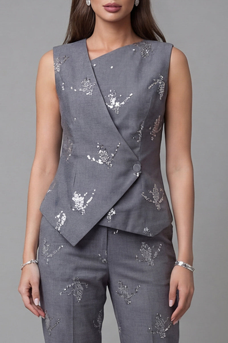 Load image into Gallery viewer, Sparkly Single Breasted 2 Piece Dark Grey Sequin Business Suits