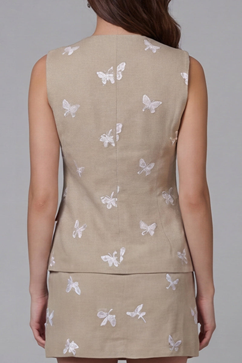 Load image into Gallery viewer, Khaki 2 Piece Single Breasted Round Neck Butterflies Business Suits