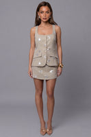Load image into Gallery viewer, Sparkly Single Breasted 2 Piece Khaki Square Neck Sequin Business Suits
