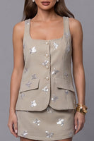 Load image into Gallery viewer, Sparkly Single Breasted 2 Piece Khaki Square Neck Sequin Business Suits